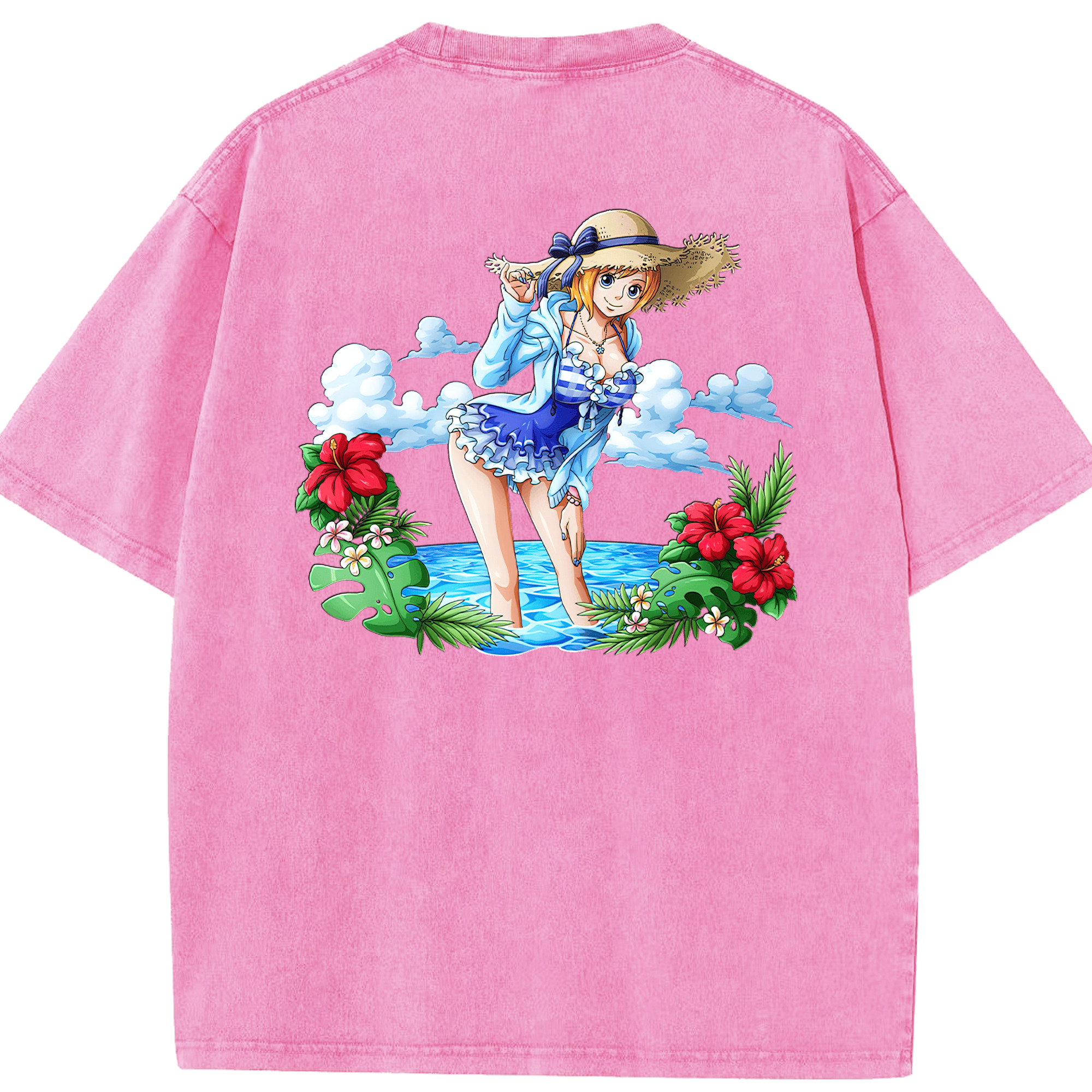 ワンピース ナミ ONE PIECE Nami 綿100% ヴィンテージ風 半袖Tシャツ（背面プリント）